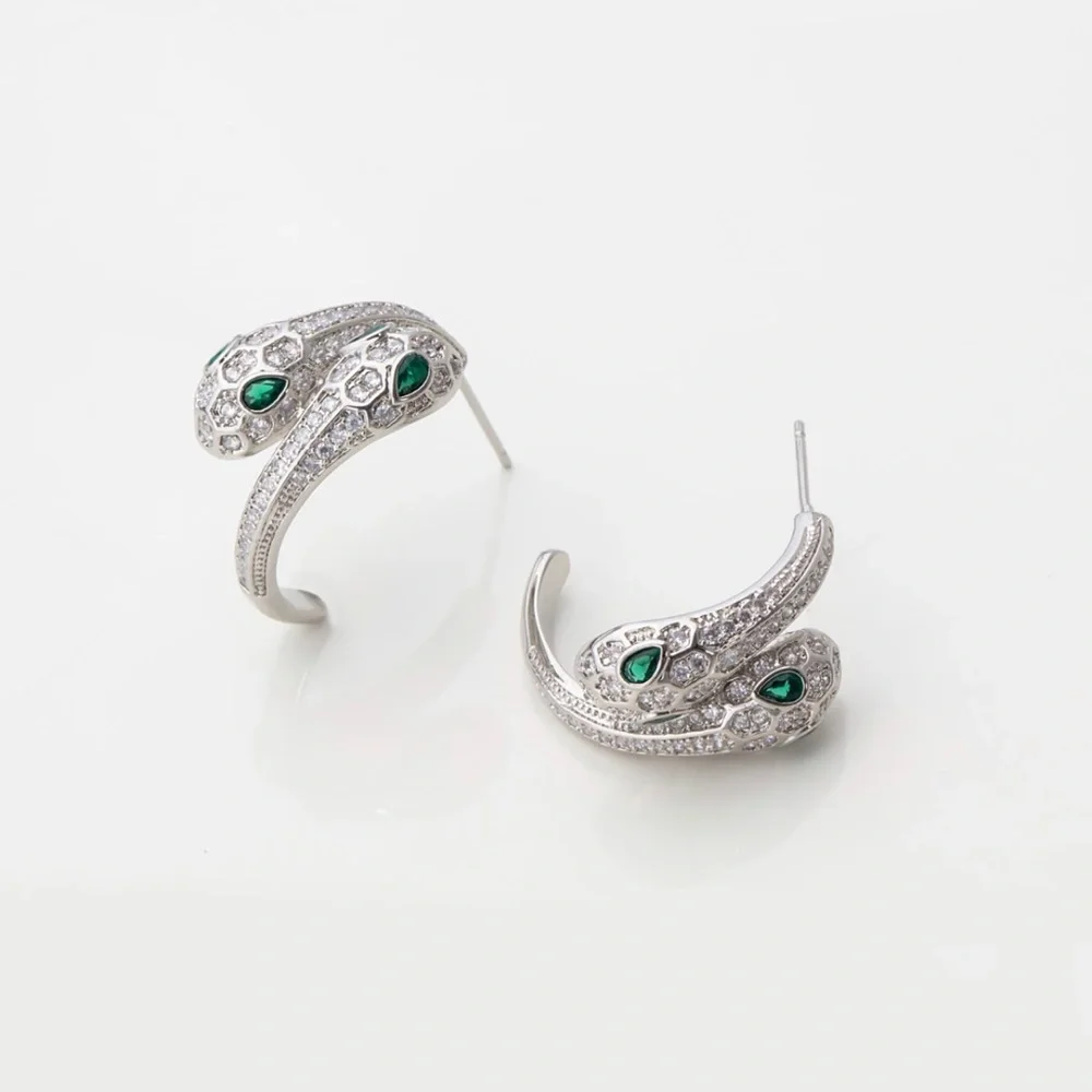 Snake Earrings | 925 Sterling Silver | Emerald Eyes | Luxury Jewelry